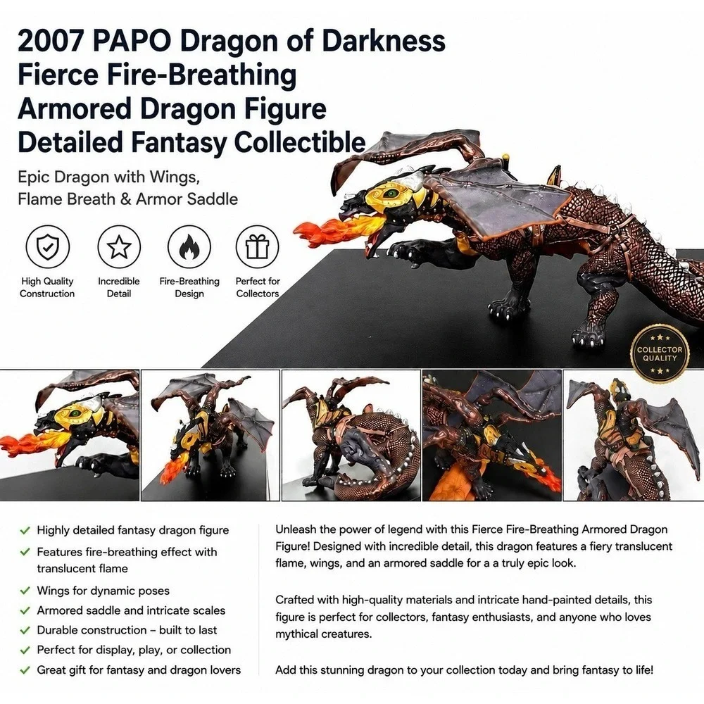 2007 PAPO Dragon of Darkness Fire Breathing Fantasy Figure Medieval Dragon Toy